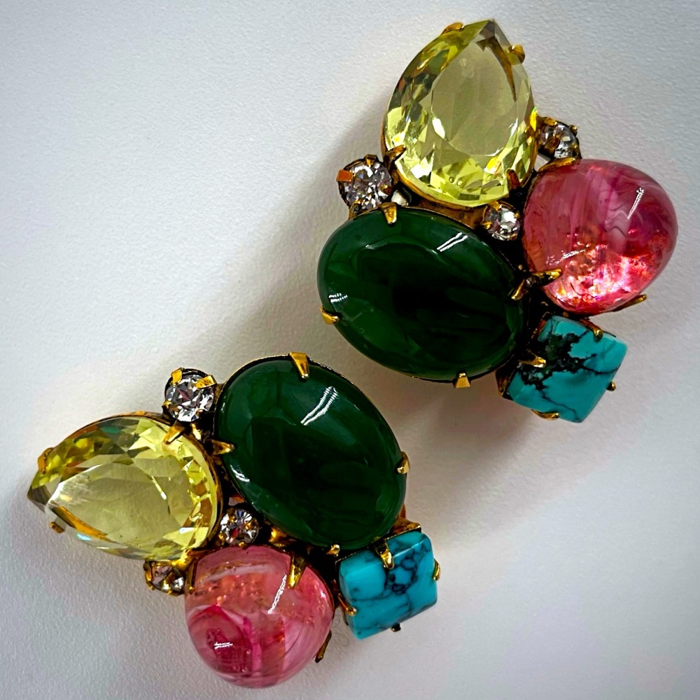 Iradj Moini Polished Gemstone Lemon Citrine Jade Turquoise Pink Glass Earrings